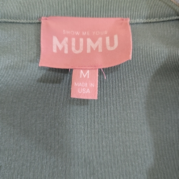 Show Me Your Mumu Chloe Collared Dress In Sage Green Medium Belted Surplice Neck - Picture 11 of 12